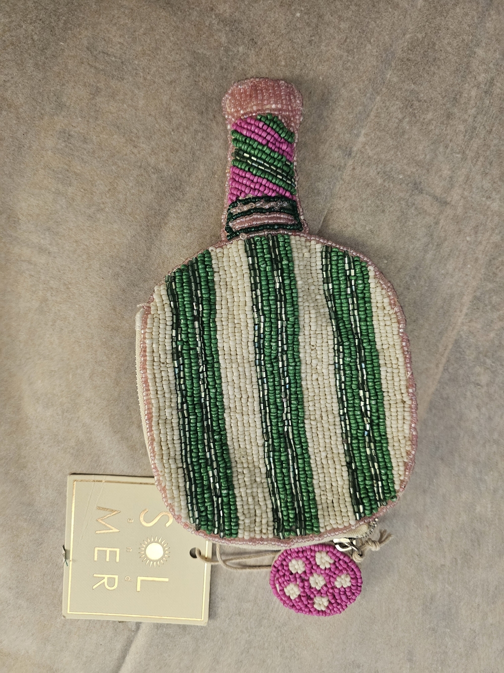 NWT Hand-Beaded Pickleball Paddle Coin Purse